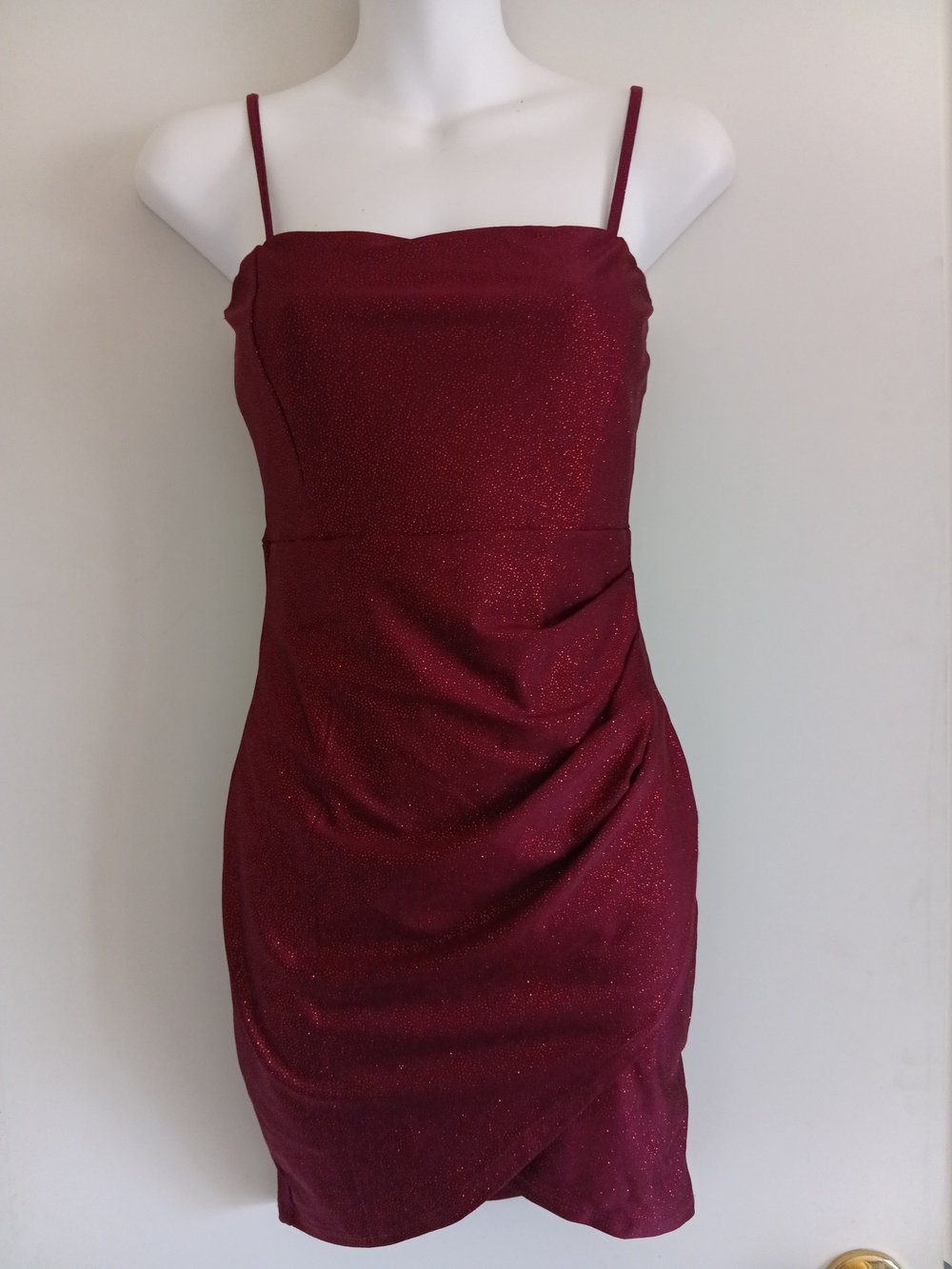 Sparkling Burgundy Spaghetti-Strap Mini Dress